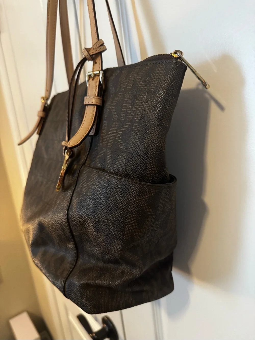Michael Kors Brown Signature Canvas Tote with Tan Leather Straps